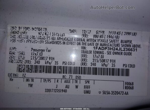 1FADP3H24JL236631 2018 FORD FOCUS White Շարժիչի բաժամունքի տեսք