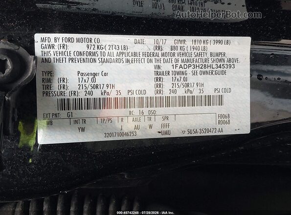 1FADP3H28HL345393 2017 FORD FOCUS Black Вид підкапотного простору