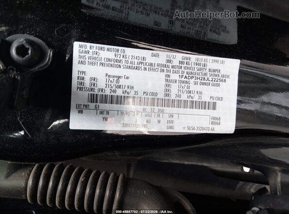 1FADP3H28JL222568 2018 FORD FOCUS Black Շարժիչի բաժամունքի տեսք