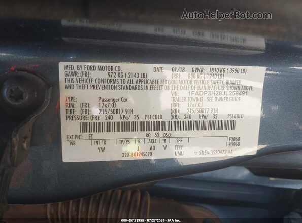 1FADP3H28JL259491 2018 FORD FOCUS Blue Engine compartment view