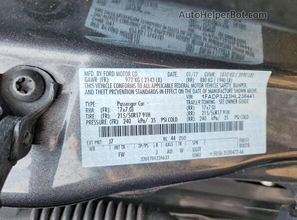 1FADP3J23HL238441 2017 FORD FOCUS Charcoal Widok komory silnika