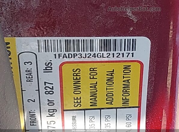 1FADP3J24GL212171 2016 FORD FOCUS Burgundy Вид підкапотного простору
