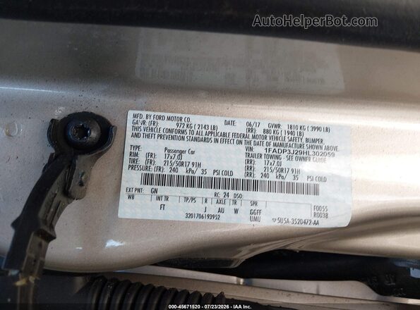 1FADP3J29HL302059 2017 FORD FOCUS Gold Շարժիչի բաժամունքի տեսք