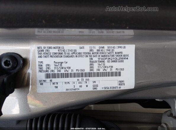 1FADP3K21GL256904 2016 FORD FOCUS Gold Շարժիչի բաժամունքի տեսք