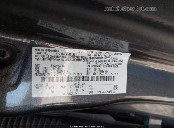 1FADP3K22HL303648 2017 FORD FOCUS Серый Вид подкапотного пространства
