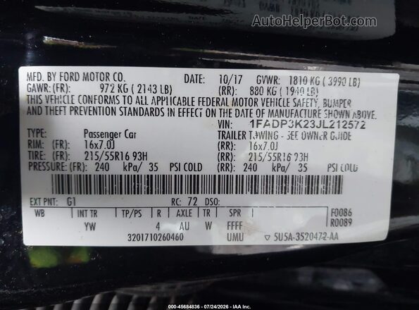 1FADP3K23JL212572 2018 FORD FOCUS Black Вид підкапотного простору