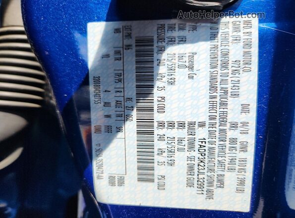 1FADP3K23JL329911 2018 FORD FOCUS Blue Widok komory silnika