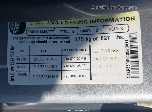 1FADP3K24HL224773 2017 FORD FOCUS Silver Vista del compartimento del motor