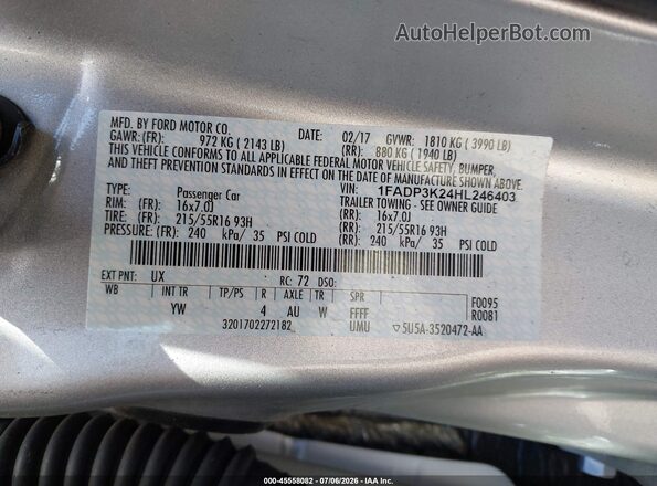 1FADP3K24HL246403 2017 FORD FOCUS Gray Vista del compartimento del motor