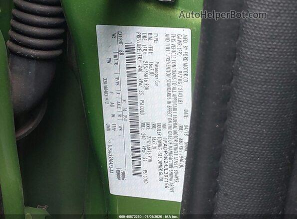 1FADP3K24JL307156 2018 FORD FOCUS Зеленый Вид подкапотного пространства