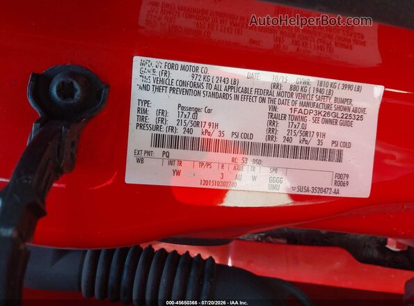 1FADP3K26GL225325 2016 FORD FOCUS Red ძრავის განყოფილების ხედი