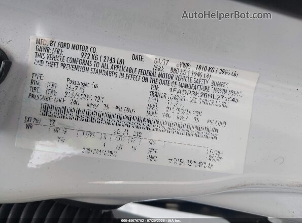 1FADP3K26HL271545 2017 FORD FOCUS Белый Вид подкапотного пространства