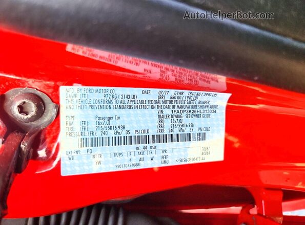 1FADP3K26HL313034 2017 FORD FOCUS Burgundy Вид підкапотного простору
