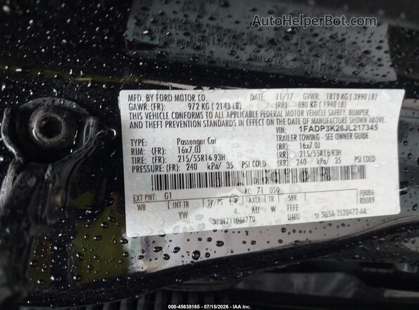 1FADP3K26JL217345 2018 FORD FOCUS Black ძრავის განყოფილების ხედი