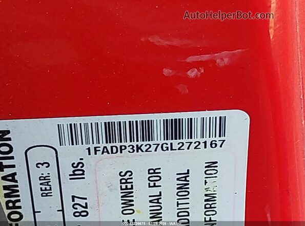 1FADP3K27GL272167 2016 FORD FOCUS Red Շարժիչի բաժամունքի տեսք