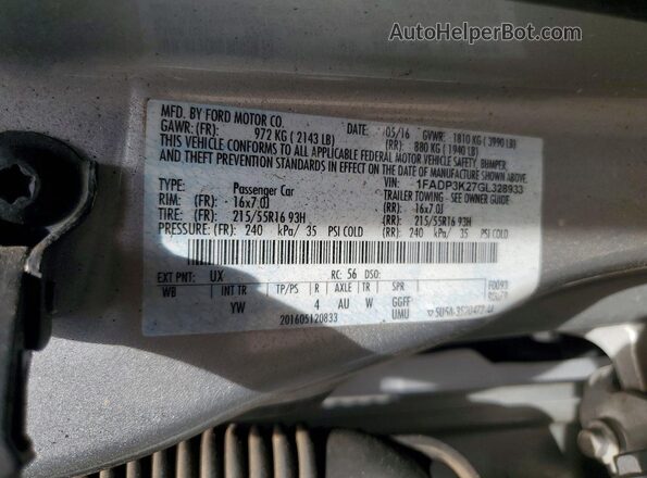 1FADP3K27GL328933 2016 FORD FOCUS Silver Engine compartment view