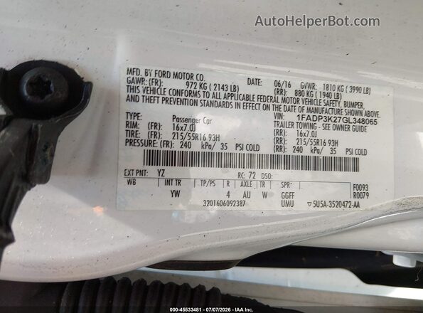 1FADP3K27GL348065 2016 FORD FOCUS White Շարժիչի բաժամունքի տեսք