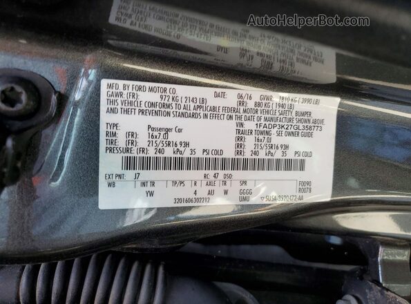 1FADP3K27GL358773 2016 FORD FOCUS Gray Engine compartment view