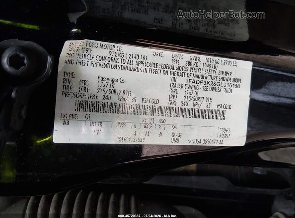 1FADP3K28GL316158 2016 FORD FOCUS Black ძრავის განყოფილების ხედი