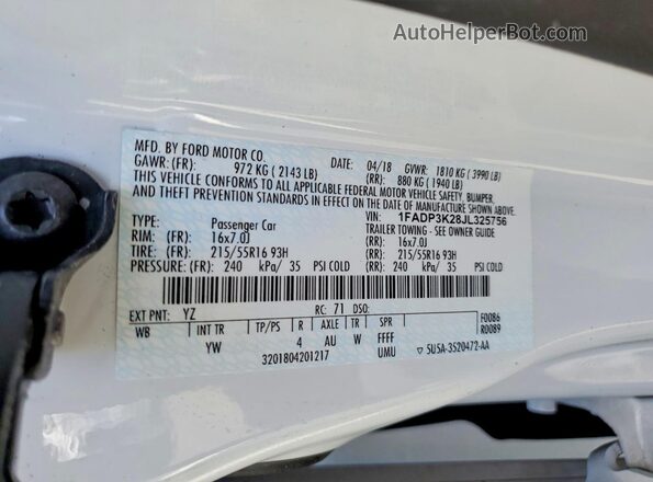 1FADP3K28JL325756 2018 FORD FOCUS White Շարժիչի բաժամունքի տեսք