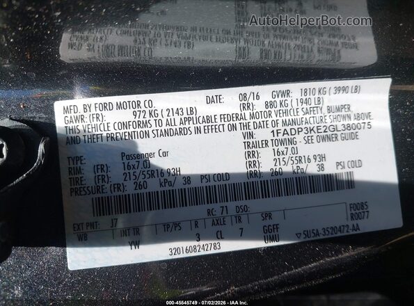 1FADP3KE2GL380075 2016 FORD FOCUS Gray Widok komory silnika