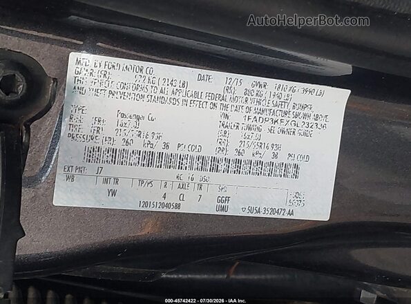 1FADP3KEXGL232336 2016 FORD FOCUS Серый Вид подкапотного пространства