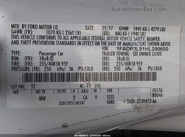 1FADP3L91HL290600 2017 FORD FOCUS ST Белый Вид подкапотного пространства