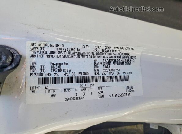 1FADP3L93HL245819 2017 FORD FOCUS White Vista del compartimento del motor