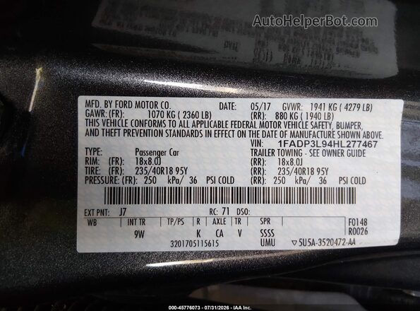 1FADP3L94HL277467 2017 FORD FOCUS ST Gray Vista del compartimento del motor
