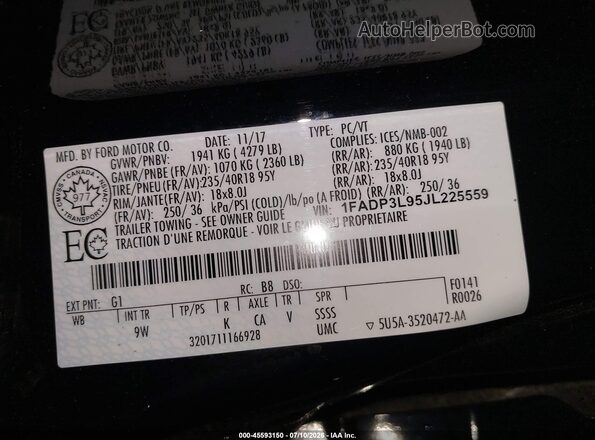 1FADP3L95JL225559 2018 FORD FOCUS ST Black Շարժիչի բաժամունքի տեսք