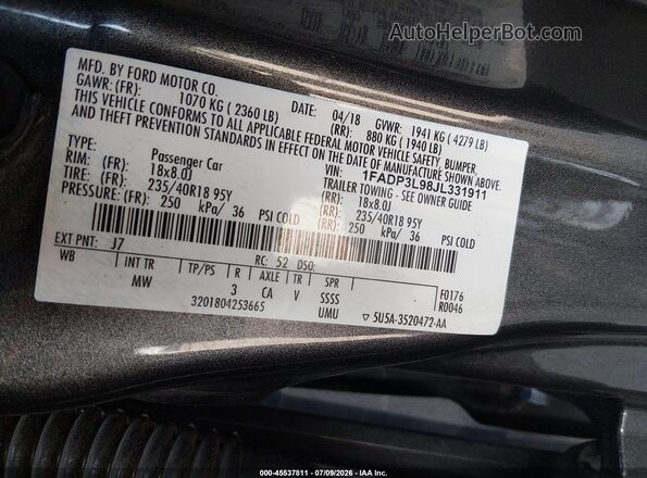 1FADP3L98JL331911 2018 FORD FOCUS ST Серый Вид подкапотного пространства