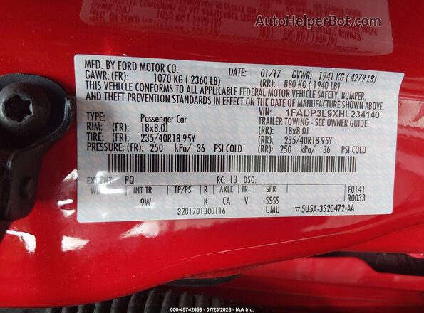 1FADP3L9XHL234140 2017 FORD FOCUS Red Вид підкапотного простору