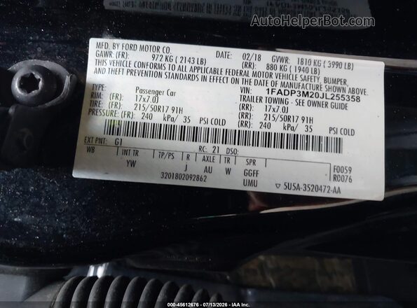1FADP3M20JL255358 2018 FORD FOCUS Black Շարժիչի բաժամունքի տեսք