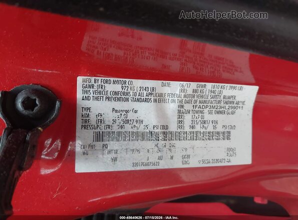 1FADP3M23HL299011 2017 FORD FOCUS Red Շարժիչի բաժամունքի տեսք