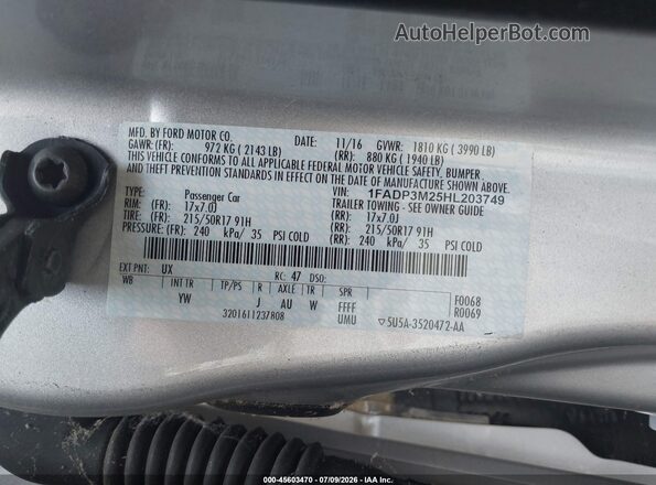 1FADP3M25HL203749 2017 FORD FOCUS Silver Շարժիչի բաժամունքի տեսք