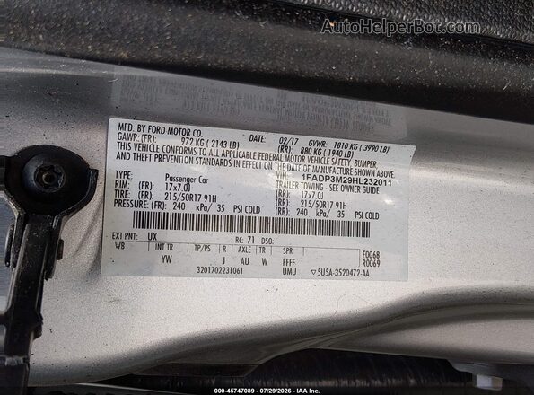 1FADP3M29HL232011 2017 FORD FOCUS Gray Widok komory silnika
