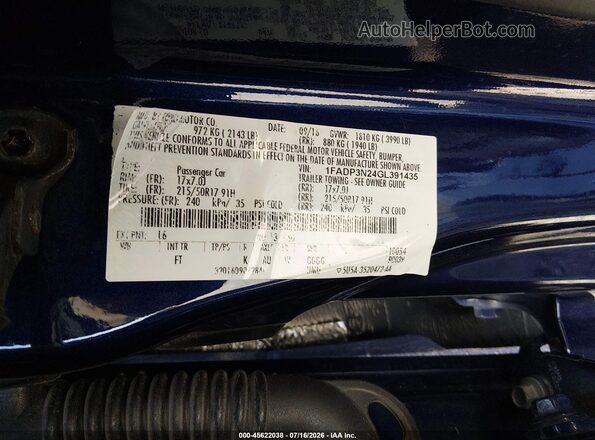 1FADP3N24GL391435 2016 FORD FOCUS Синий Вид подкапотного пространства