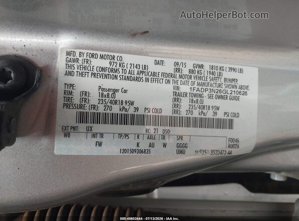 1FADP3N26GL210626 2016 FORD FOCUS Silver Вид підкапотного простору