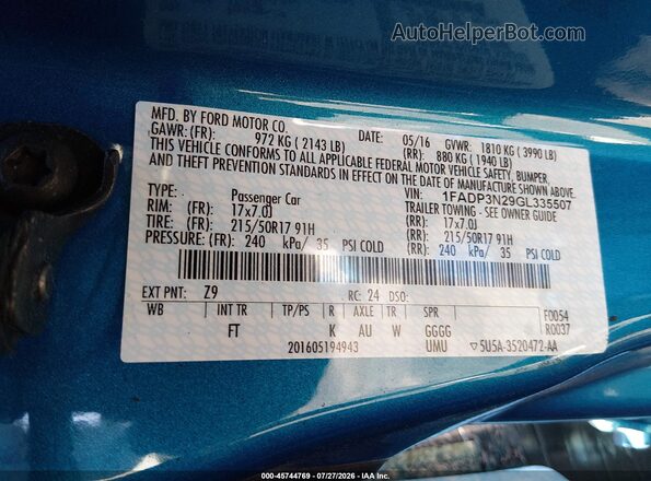 1FADP3N29GL335507 2016 FORD FOCUS Blue Widok komory silnika