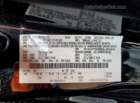 1FADP3N29HL253441 2017 FORD FOCUS Black ძრავის განყოფილების ხედი