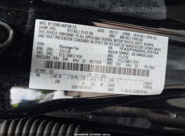 1FADP3N29HL335184 2017 FORD FOCUS Черный Вид подкапотного пространства