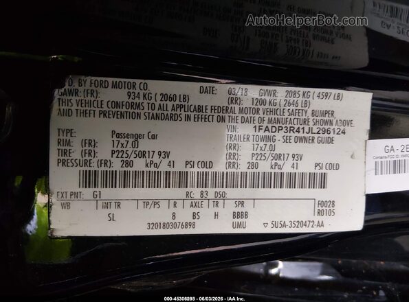 1FADP3R41JL296124 2018 FORD FOCUS ELECTRIC Черный Вид подкапотного пространства