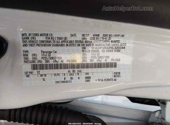 1FADP3R42HL320344 2017 FORD FOCUS ELECTRIC Белый Вид подкапотного пространства