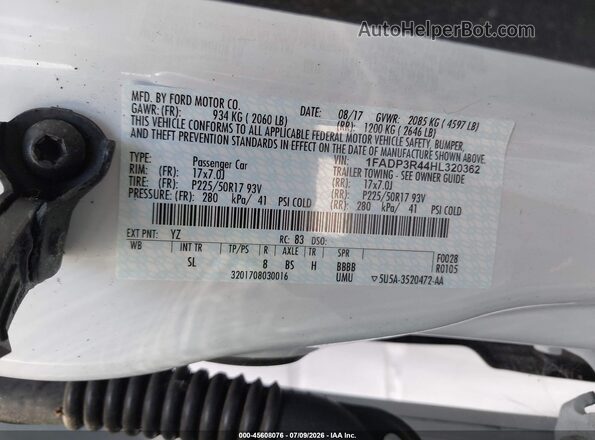 1FADP3R44HL320362 2017 FORD FOCUS ELECTRIC White Widok komory silnika