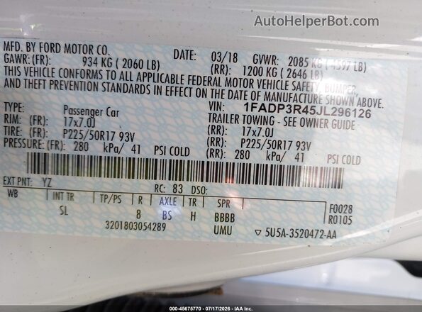 1FADP3R45JL296126 2018 FORD FOCUS ELECTRIC Белый Вид подкапотного пространства