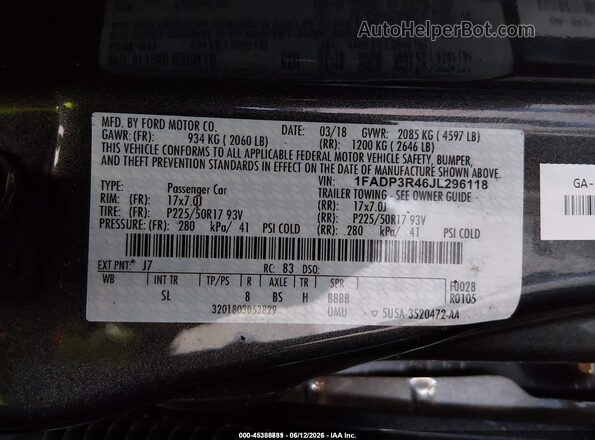 1FADP3R46JL296118 2018 FORD FOCUS ELECTRIC Серый Вид подкапотного пространства