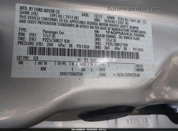 1FADP5AUXJL102066 2018 FORD C-MAX HYBRID Silver Engine compartment view