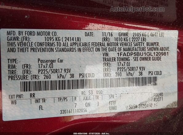 1FADP5BU1GL120981 2016 FORD C-MAX HYBRID Red Vista del compartimento del motor