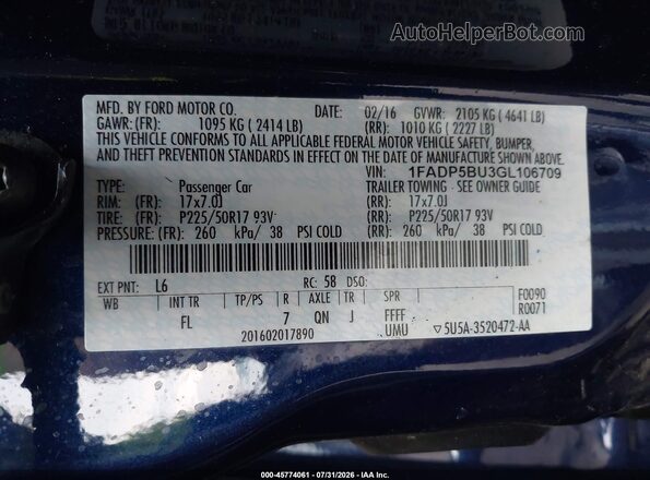 1FADP5BU3GL106709 2016 FORD C-MAX HYBRID Dark Blue Engine compartment view