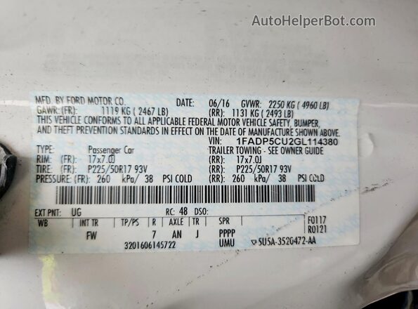 1FADP5CU2GL114380 2016 FORD C-MAX White VIN կոդի պիտակի տեսք